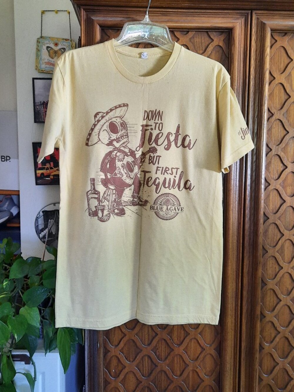 El Jimador 'But first Tequila' Novelty Graphic Short Sleeve Tee - Yellow, Size M